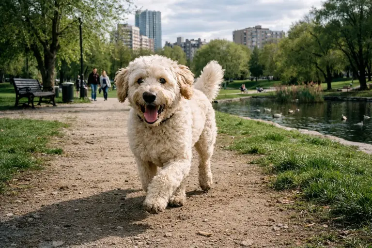 Лабрадудль на прогулянці в парку