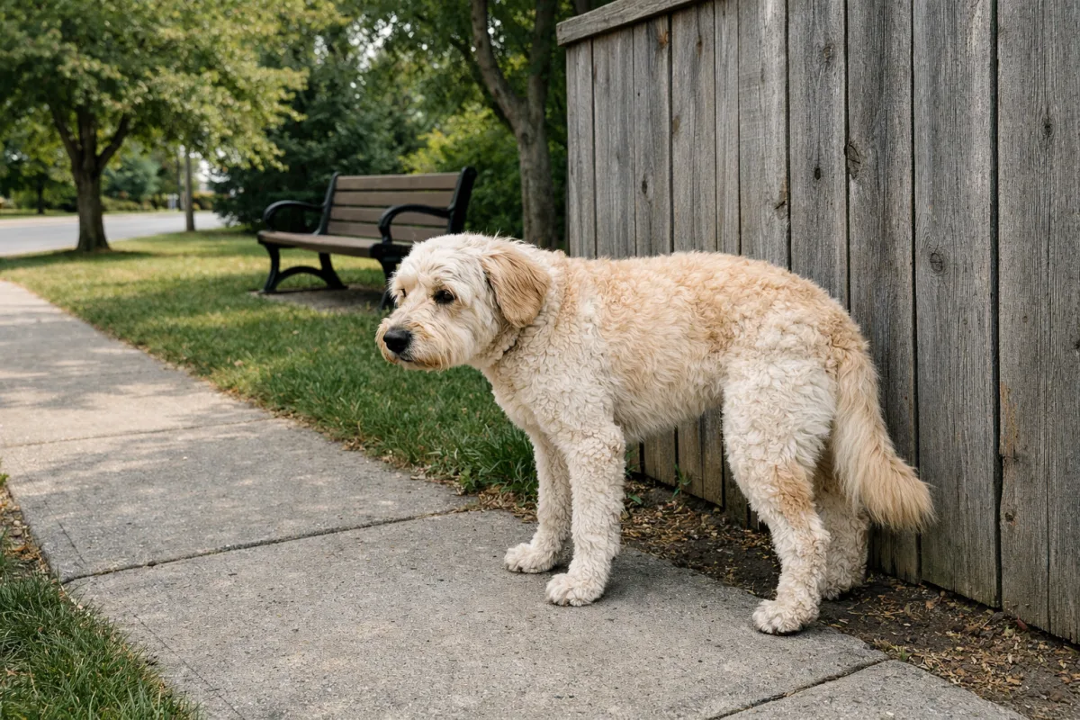 Насторожений лабрадудль на прогулянці