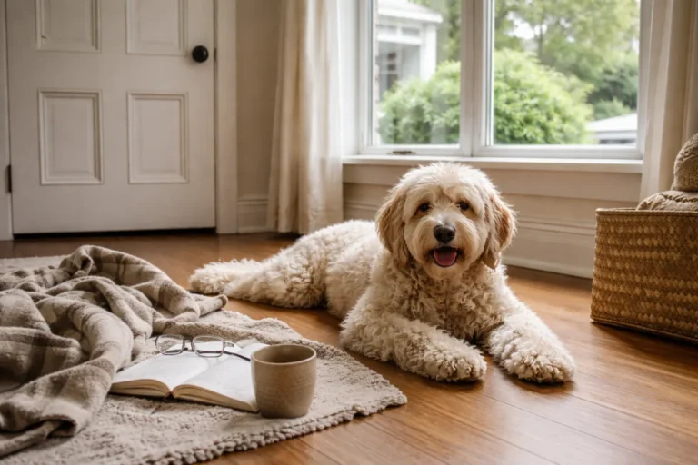 Лабрадудль сам у кімнаті