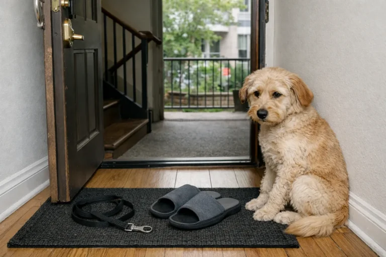 Стриманий голдендудль біля дверей