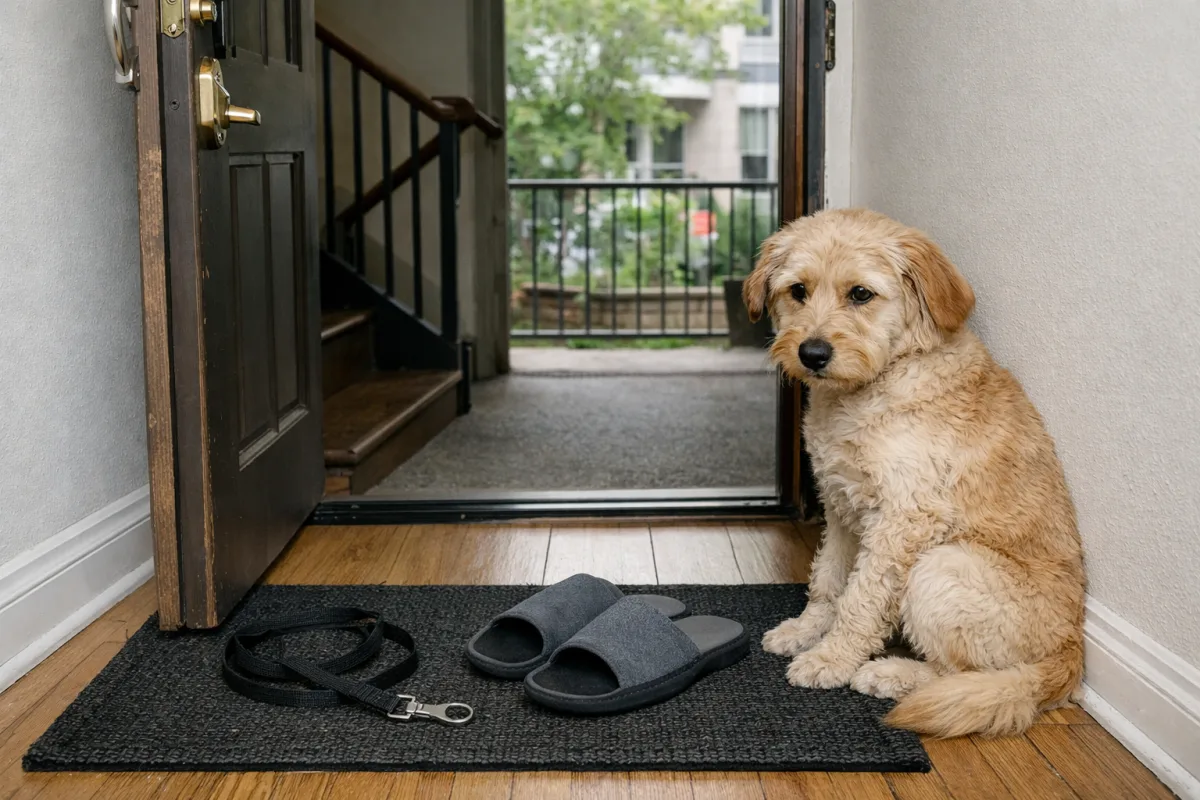 Стриманий голдендудль біля дверей