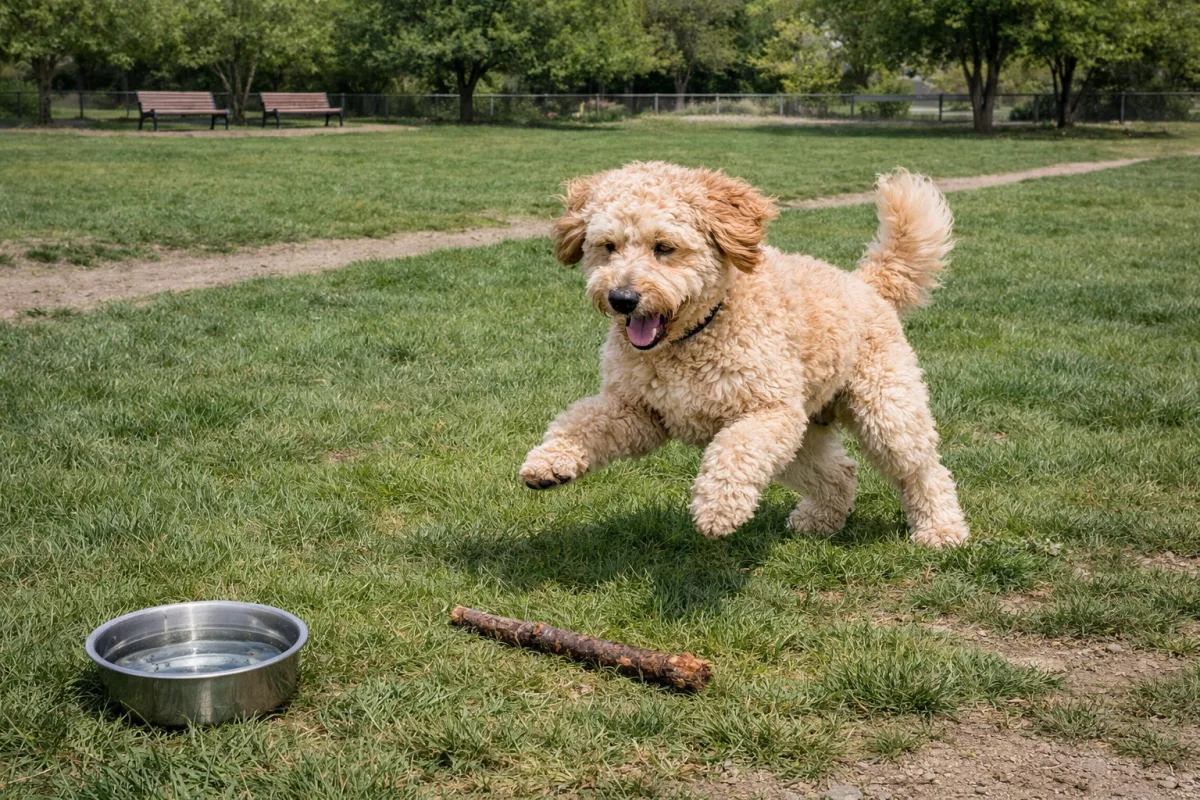 активний голдендудль у парку