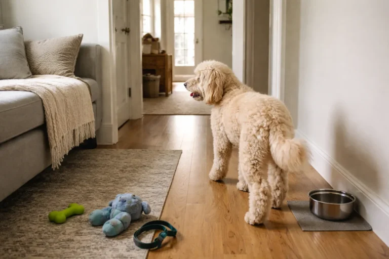 Лабрадудль поруч із домом