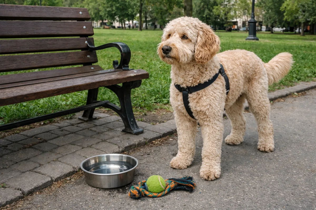 Лабрадудль на прогулянці в парку