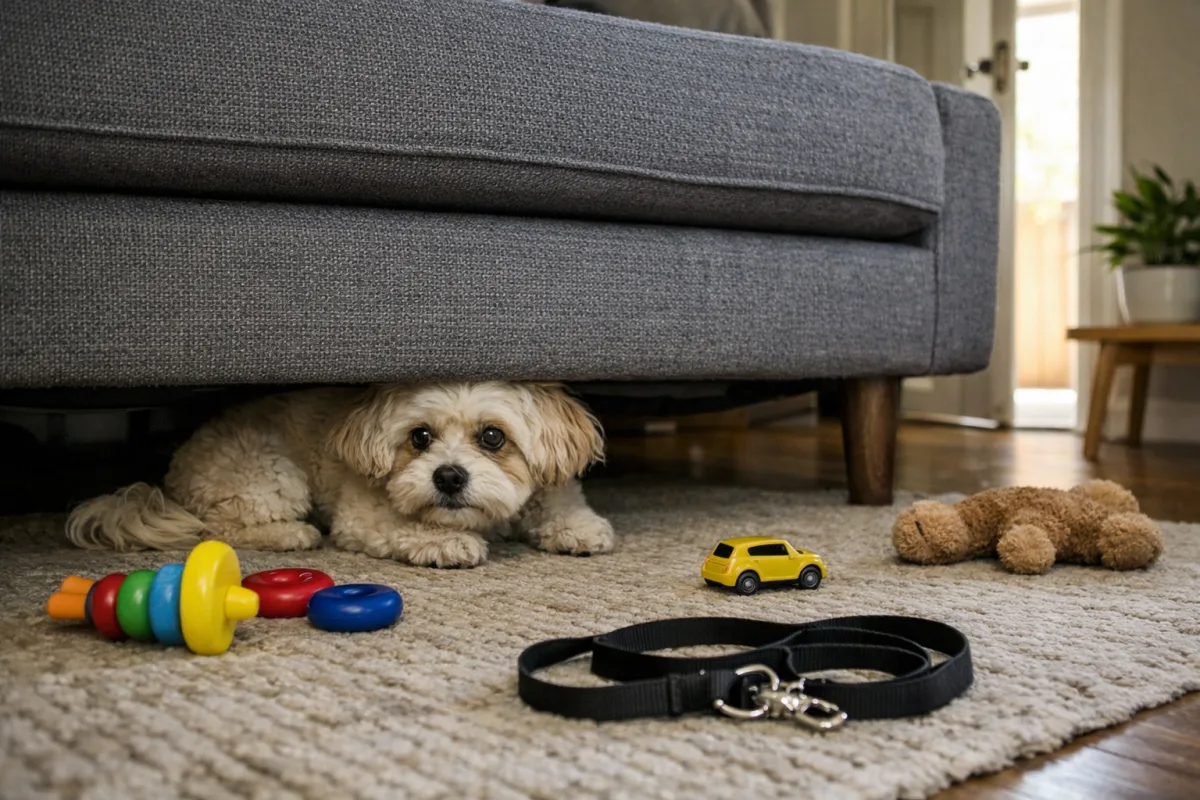 Мальтіпу ховається під диваном