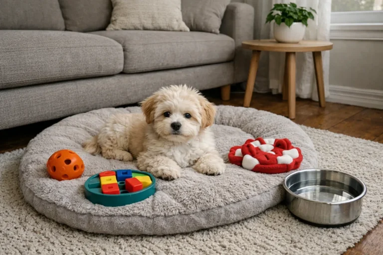 Мальтіпу в кімнаті біля іграшок